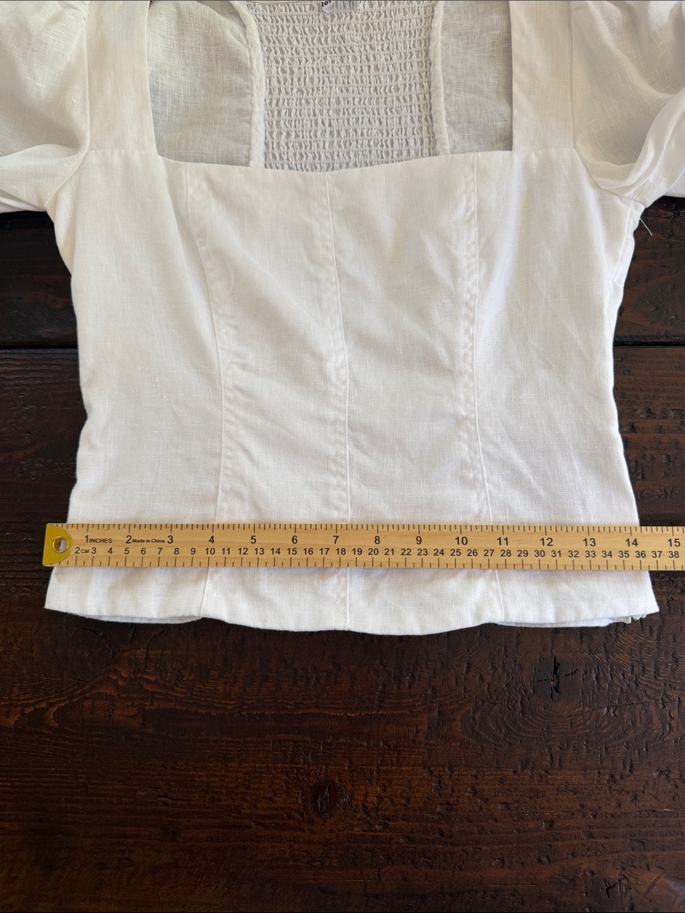 REFORMATION WHITE LINEN STILTON TOP SIZE 6 SQUARE NECK SMOCKED PUFF SLEEVE - Picture 8 of 16